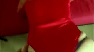 French amateur in red satin body suit fucking pussy with dirty talk