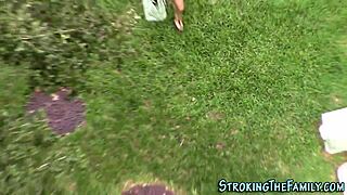 Teen stepdaughter bent over, deepthroats big cock, doggystyle slammed by father-in-law.