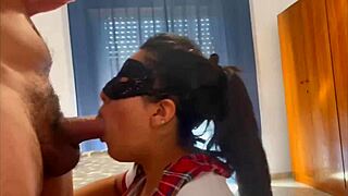 Horny Latina Student Sucks Cock Deep and Swallows Hot Cumshot in Close-Up