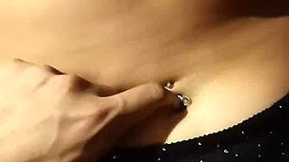 I relax massaging her sexy latina belly with my cum on natural tits