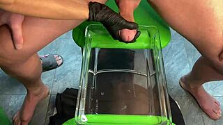 Mature milf handjob cumshot in aquarium