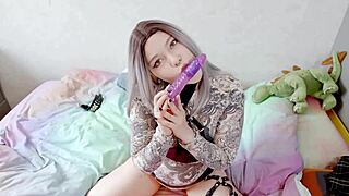 cute teen exercises with toys before partying turns wild