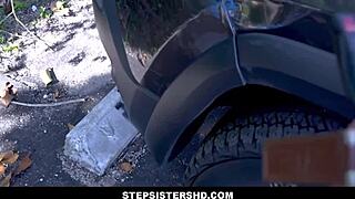 Stepsister sucks stepbrother's dick after crashing his car in pov