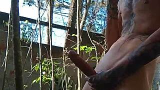 Cumming in public backyard hides wild domination secrets