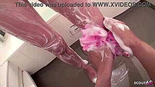 asian wife slurps cock in tub post-shower uncensored blowjob!