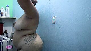 colombian bbw masturbates with dildo squirts wet pussy in bathroom