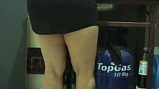 Hey, grabbing my stepmom while she cleans in those tight leggings, her big ass bent over begging for it