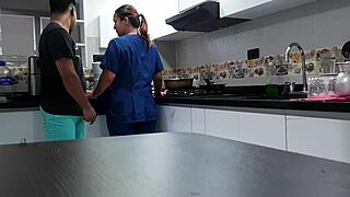 Convincing chubby employee for kitchen ass spanking and fucking part 1