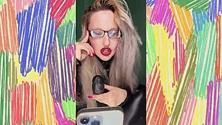 experienced femdom bimbo humiliates sissy with joi glasses