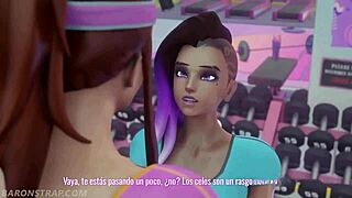 Brigitte gym shadow training horny pussy lick kissing tits outfit