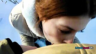 stepsister russian gives best outdoor deepthroat blowjob cum in mouth on big tits