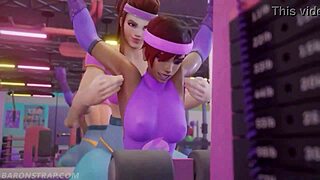 Brigitte gym shadow training horny pussy lick kissing tits outfit