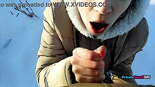 stepsister russian gives best outdoor deepthroat blowjob cum in mouth on big tits