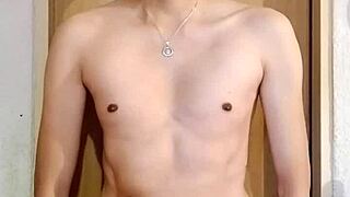 skinny guy strokes his massive monster big cock in hot solo masturbation session