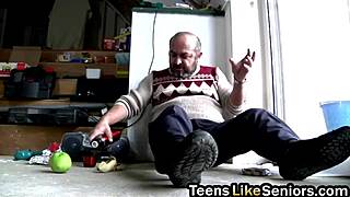 blonde secretary loves pleasuring ugly old co-worker's small cock with perky tits fingering