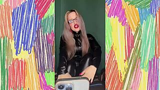 experienced femdom bimbo humiliates sissy with joi glasses