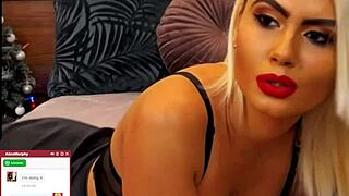 blonde mommy whore moans loud on webcam riding shaved pussy pov