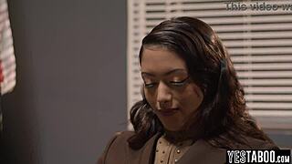 damn asian therapist jumps ebony client for interracial threesome in office