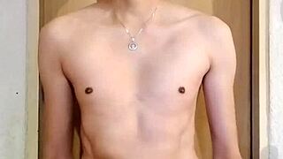 skinny guy strokes his massive monster big cock in hot solo masturbation session