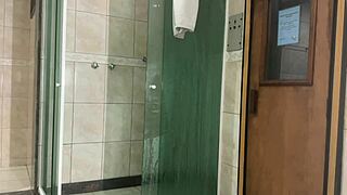 hot black babe takes bareback creampie in bathroom quickie fuck