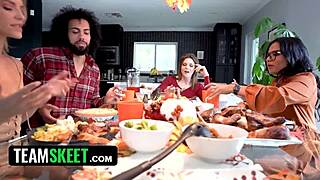 thanksgiving besties foursome three girls share one cock orgy