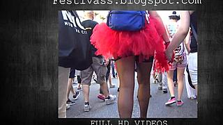 Festivass Microskirt Reveals See-Through Thong Cheeky Shorts Tight Ass