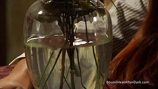 Lesbian slave bent over waiting for that massive strapon in wet pussy