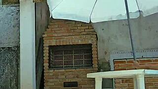 young wife flashes huge ass in tight bodysuit by pool as husband watches silently