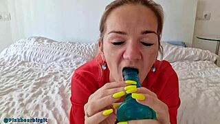 cute amateur milf with big boobs moans close-up as dildo and vibrator pleasure her wet pussy to orgasm