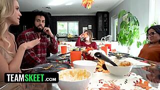 thanksgiving besties foursome three girls share one cock orgy