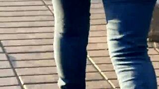 seeing this latina's huge ass filling out those tight jeans makes me feel so excited and turned on inside