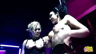 Strapon tease makes brunette pussy squirt cum during intense toy masturbation session