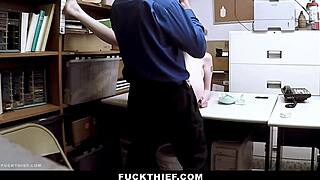 Officer forces teen shoplifter to suck monster cock bent over before doggy escape.