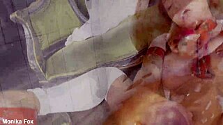 monika, feel this huge dildo stretch your shaved pussy wide?