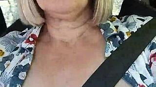 Naughty Housewife Flashes Tits in Homemade Car Selfie Video