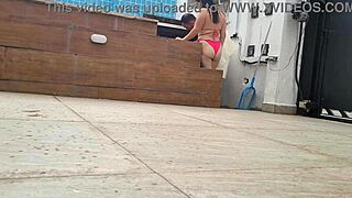brazilian housewife bimbo cheats bareback bent over pool boy big cock doggystyle moans
