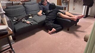 real hidden cam: busty japanese wife gets pounded missionary creampie orgasm spasms