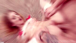 Russian blonde deepthroat double anal penetration gapes and swallows cum