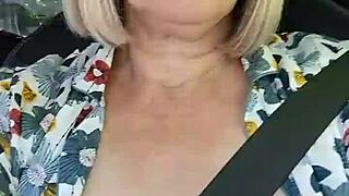 Naughty Housewife Flashes Tits in Homemade Car Selfie Video
