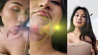 gorgeous ladyboy gives pov blowjob then rides big cock bareback anal creampie first time