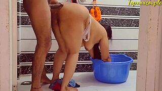 hot desi bhabhi gets brutally fucked in bathroom, she screams in pain doggystyle