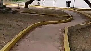 Chubby Latina Whore Parks Huge Pussy Toy Stuffed Horny