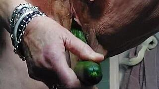 Granny Shoves Cucumber Deep Into Her Hairy German Beaver And Fucks Hard