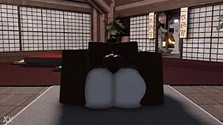 A delicious big ass gets monster black cock anal ride in Roblox studio