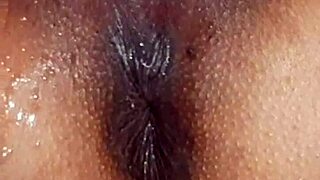 Leche squirts chocolate cumshot all over her ass after anal pounding