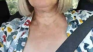 Naughty Housewife Flashes Tits in Homemade Car Selfie Video