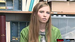 mall cop rips clothes off petite teen's small tits during dirty strip search blowjob