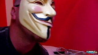 Shocked Hottie Gasps as Masked Stud Joins Threesome Fuck