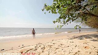 Caribbean beach girl post shower lets stranger grope her bare ass