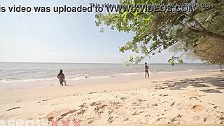 Caribbean beach girl post shower lets stranger grope her bare ass